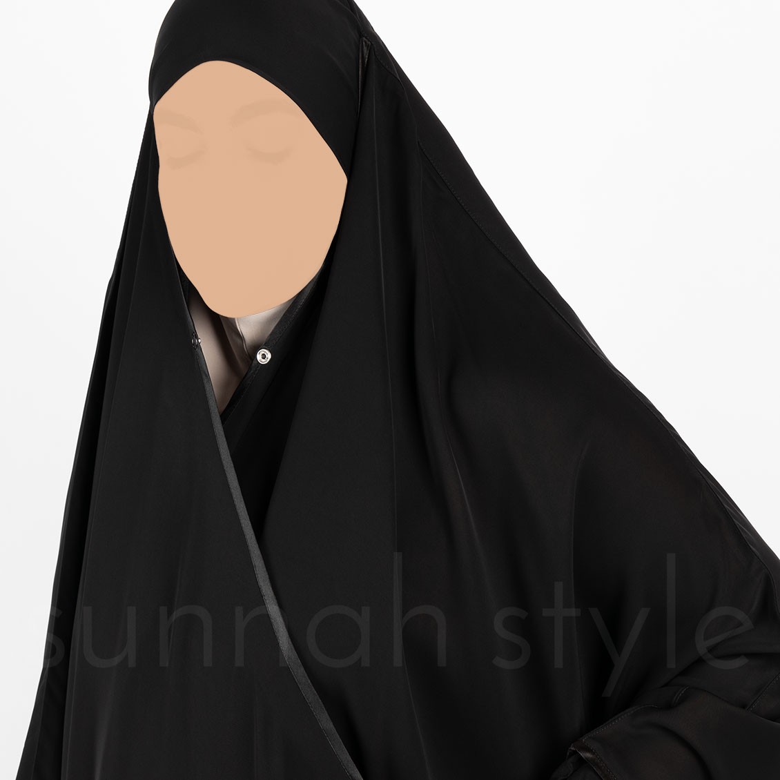 Sunnah Style Satin Trimmed Crossover Jilbab Black